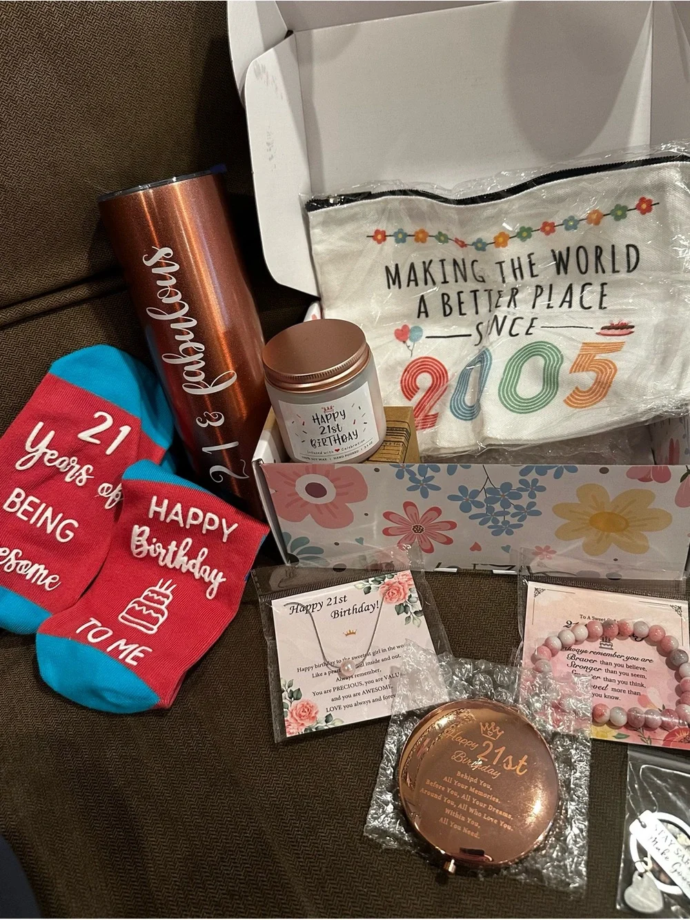 21st Birthday Gift Set - Rose Gold Tumbler & Accessories